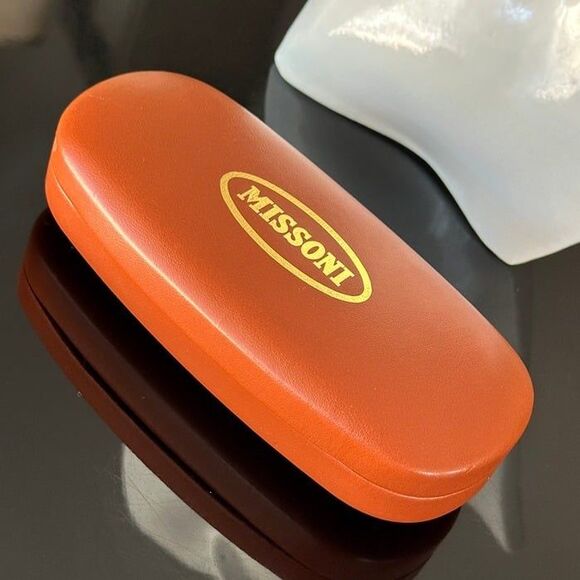 Vtg MISSONI Burnt Orange Leather & Gold Domed Hardshell Sunglasses Glasses Case - Picture 2 of 12